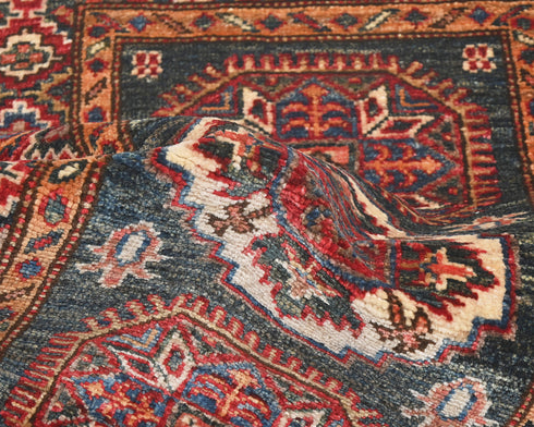 2x3 Green Kazak Afghan Hand Knotted Wool Area Rug